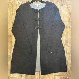 Ellen Tracy wool blend dark grey long cardigan snap buttons size large